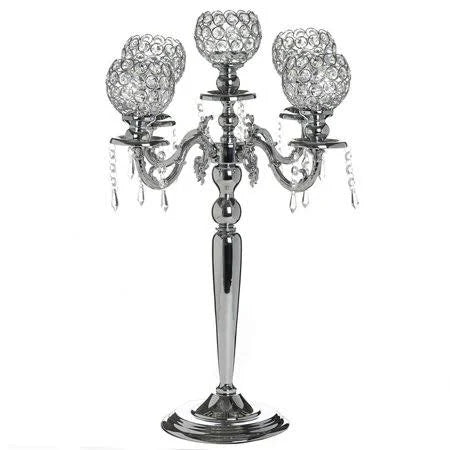 Crystal Candelabra Chandelier Candle Holder - 25 inch Tall - Silver O3204