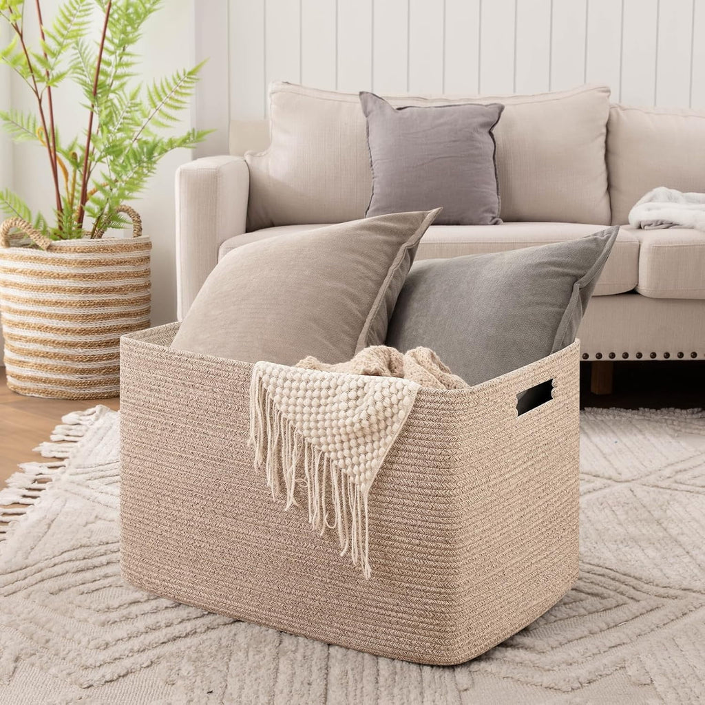 Cotton Rope Storage Basket, Oversized Blanket Basket for Living Room, Bedroom, Nursery A923987