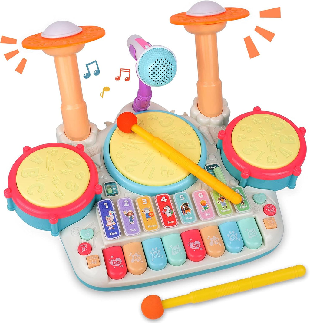 5 in 1 Toddler Drum & Piano Set with Microphone & Lights K1075