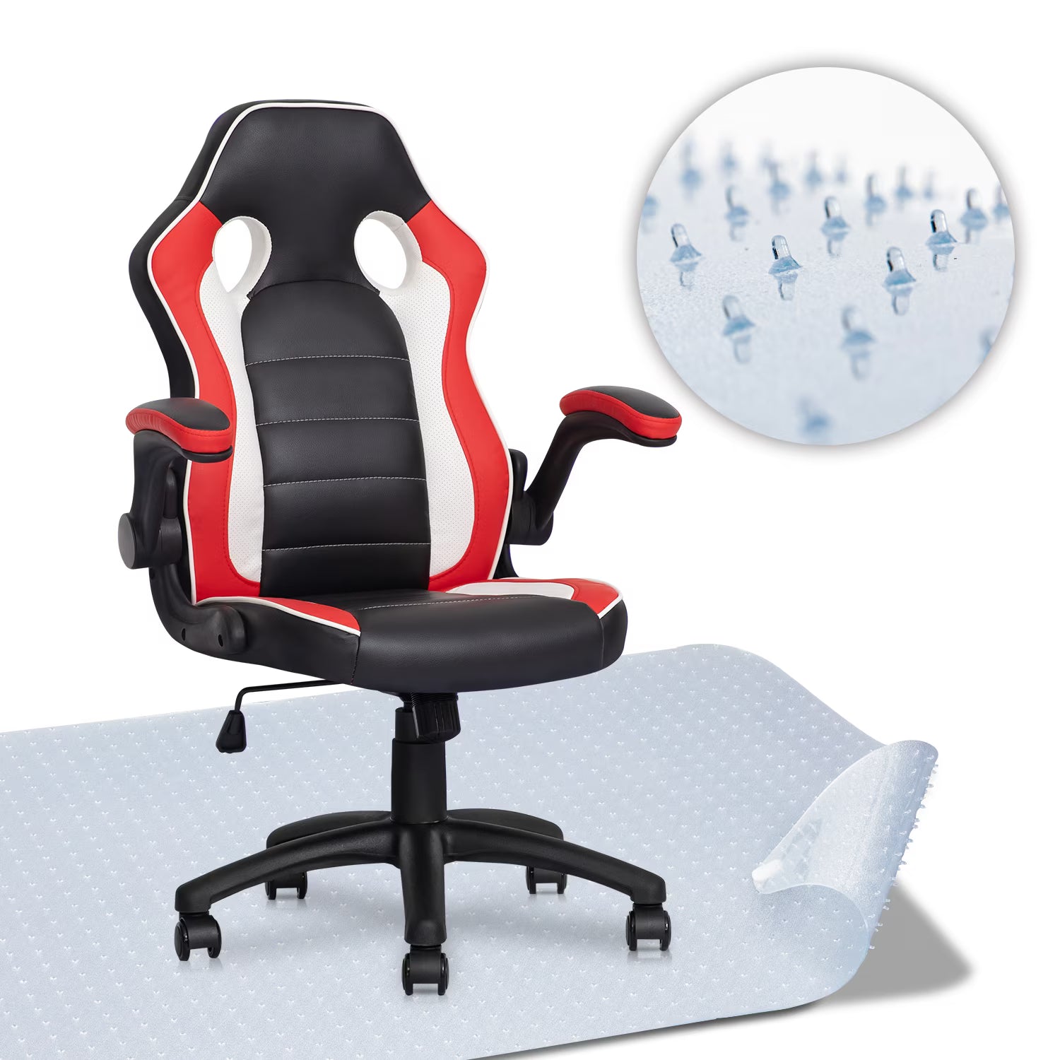 Red Leather High-Back Swivel Gaming Chair with PVC Mat C7728