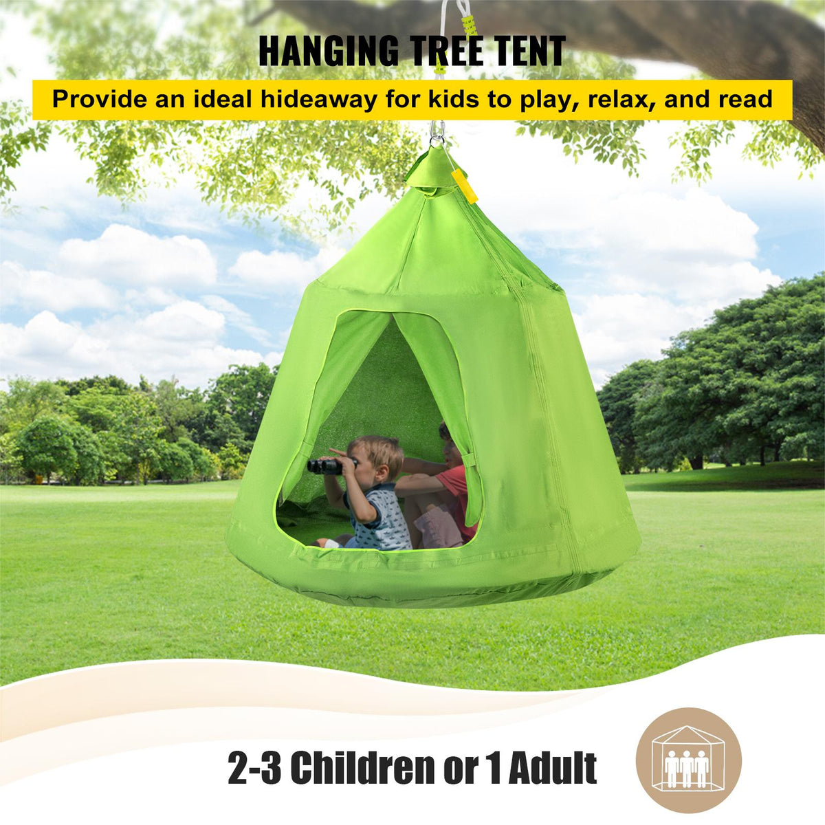 Green Hanging Tree Tent With LED String Lights U13803