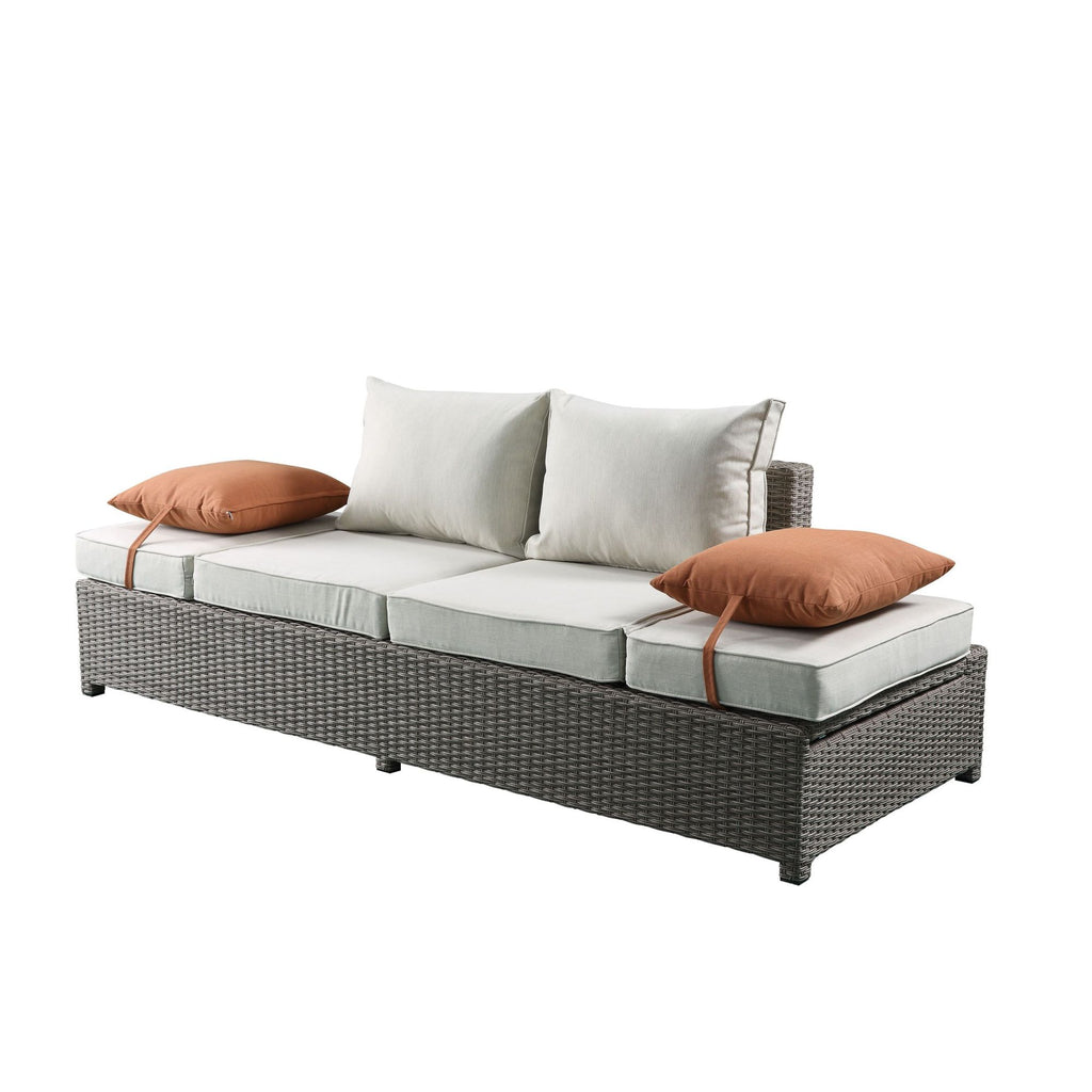 Beige Fabric Patio Sofa & Ottoman with 2 Pillows I9843