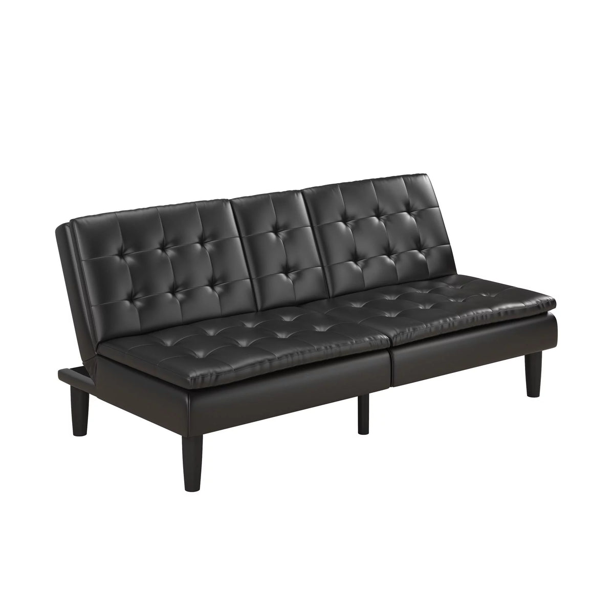 Memory Foam Futon with Cupholder and USB, Black Faux Leather Y2494