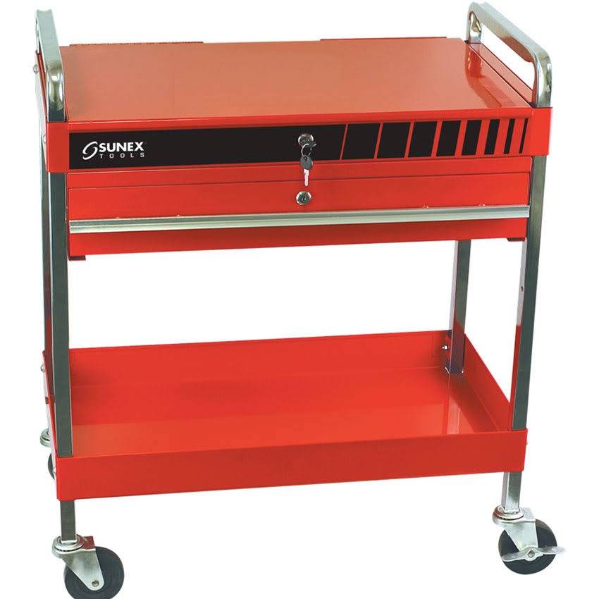 Black Service Cart with Locking Top and Drawer G52851