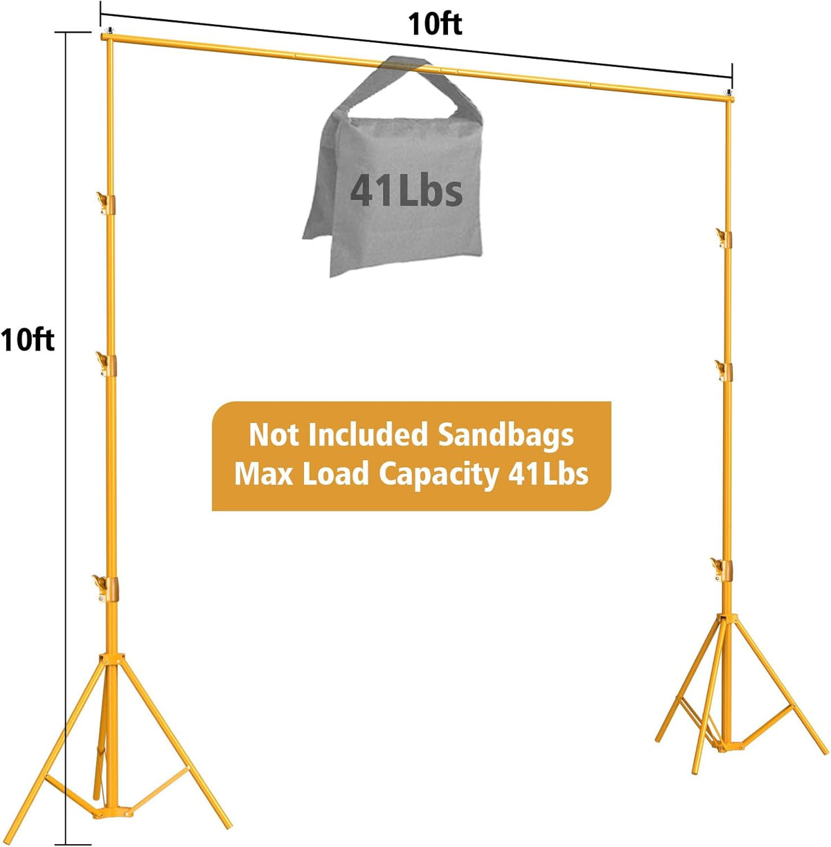 Photography Backdrop Stand, 10x10ft, Gold, with Carry Bag O967328
