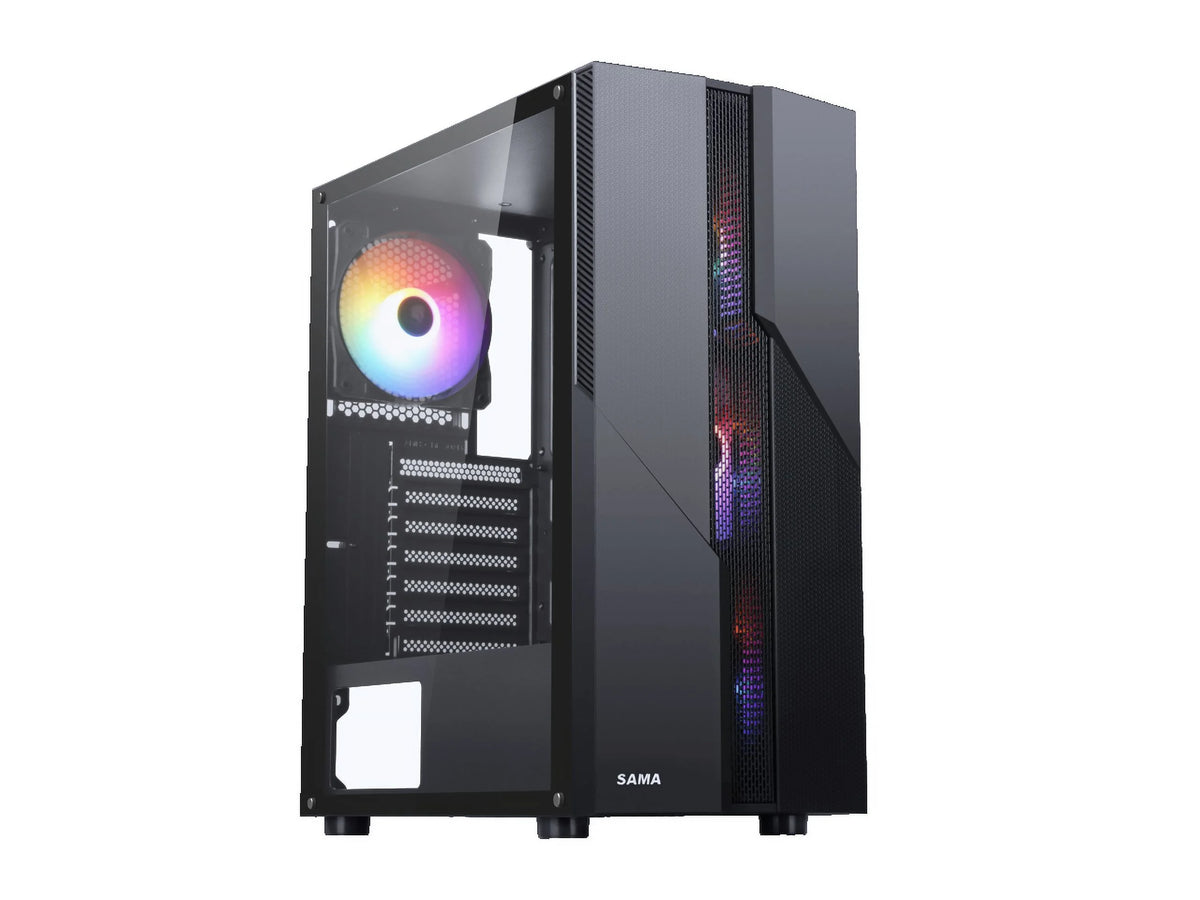 Black USB 3.0 Steel Tempered Glass ATX Mid Tower Gaming Computer Case with 4 x 120mm LED Fans E5174