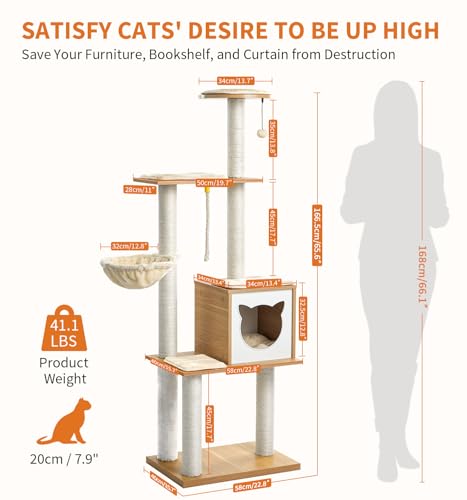 48.6" Wood Cat Tree with Litter Box Enclosure and Scratching Post C155106