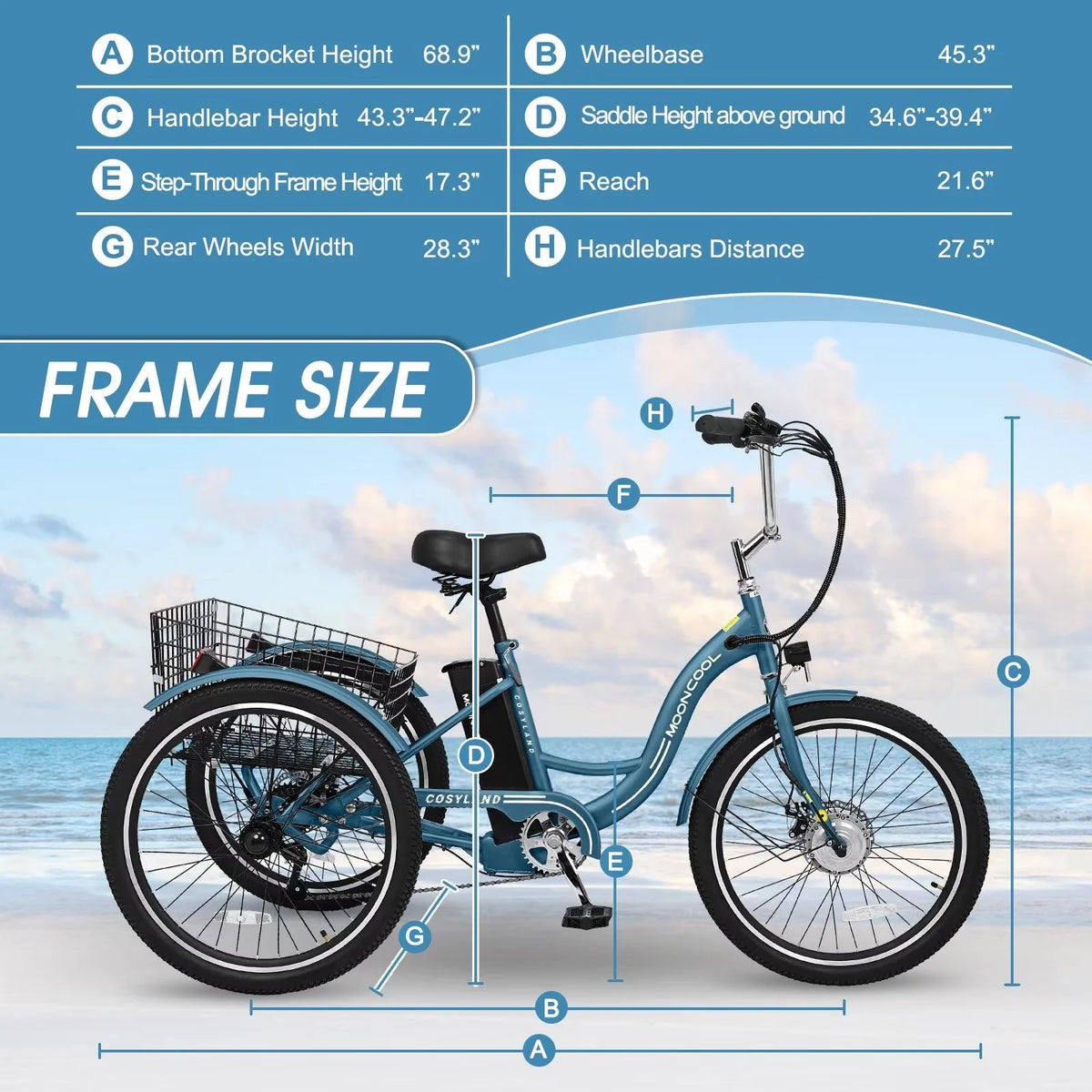 24" 350W 36V 7-Speed Electric Tricycle for Adults with Basket and LED Headlight J133702