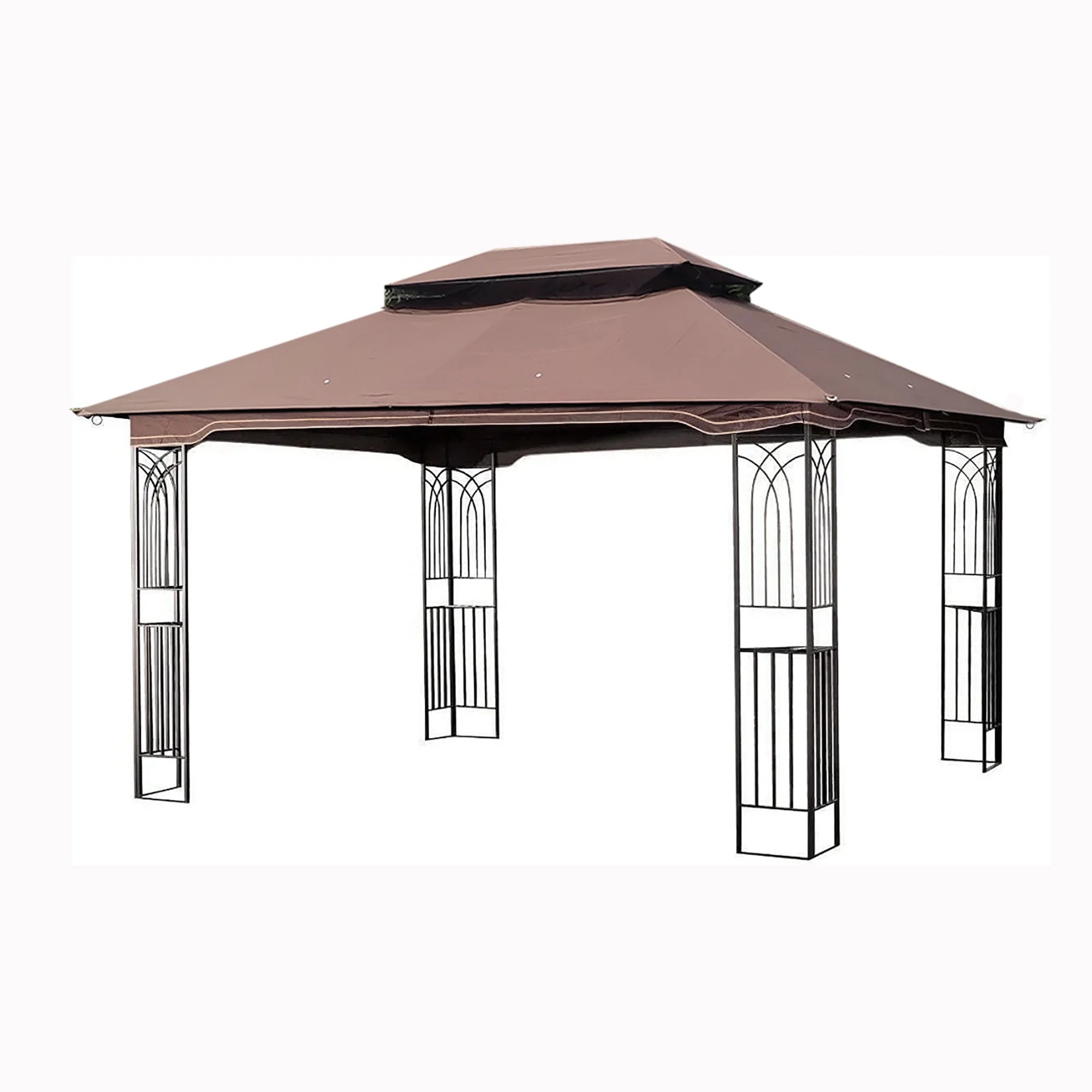 Brown Top Outdoor Patio Gazebo Canopy Tent With Ventilated Double Roof And Mosquito Net E5213