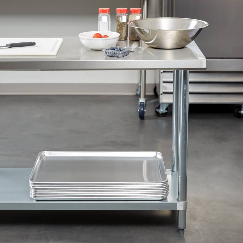 24" x 96" 18-Gauge 304 Stainless Steel Commercial Work Table with Galvanized Legs and Undershelf J615337