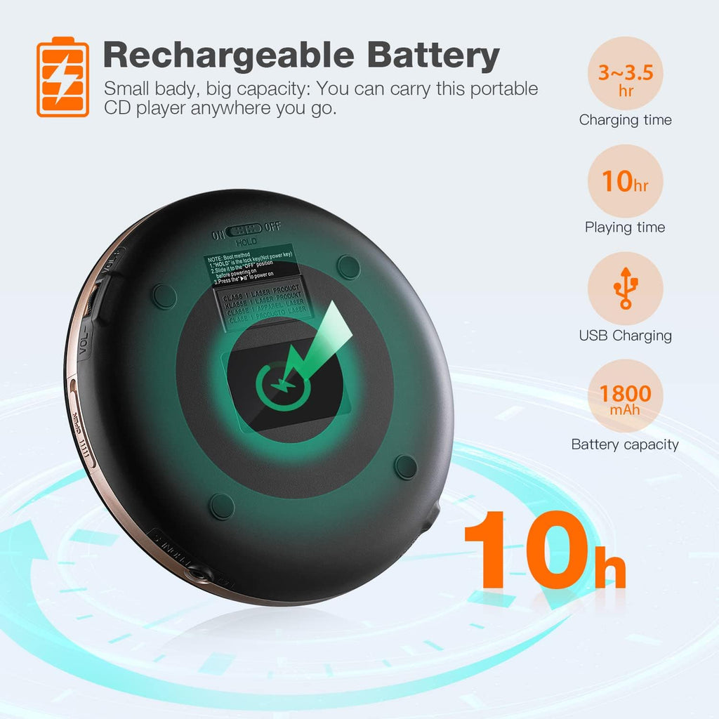Bluetooth Portable CD Player with Stereo Headphones W673