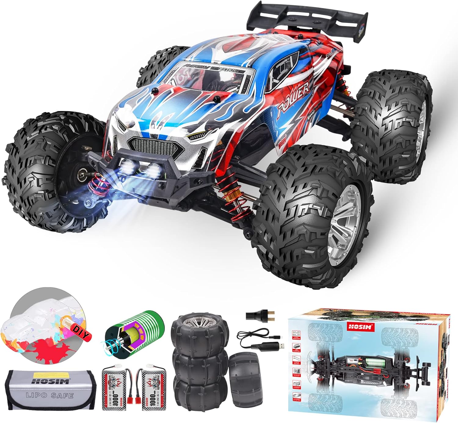 Brushless RC Car 4x4 Off Road Monster Truck Waterproof Hobby Vehicle with 2 Batteries Y908