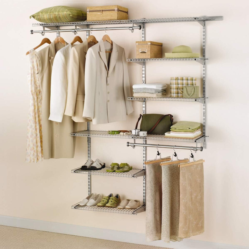 White Wire Shelving Kit with Expandable Shelving and Telescoping Rods G783011