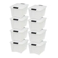 32 qt Plastic Storage Box with Latches, Pearl, 8 Pack D85149