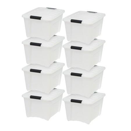 32 qt Plastic Storage Box with Latches, Pearl, 8 Pack D85149