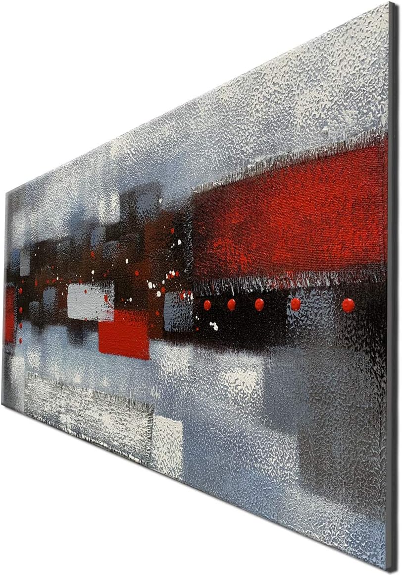 Red Gray Textured 3D Oil Painting on Canvas, Pack of 2 R74477