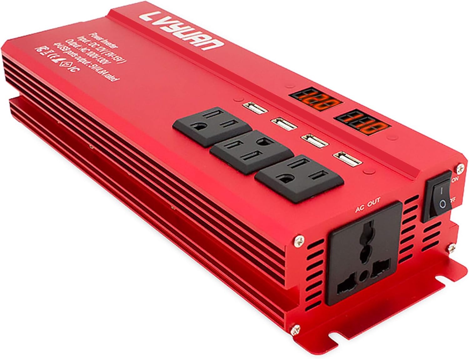 Power Inverter 1000W/2000W 4 AC Outlets 4 USB Charging Ports DC to AC 12V to 110V with Digital LCD Display Pack of 2 D157421