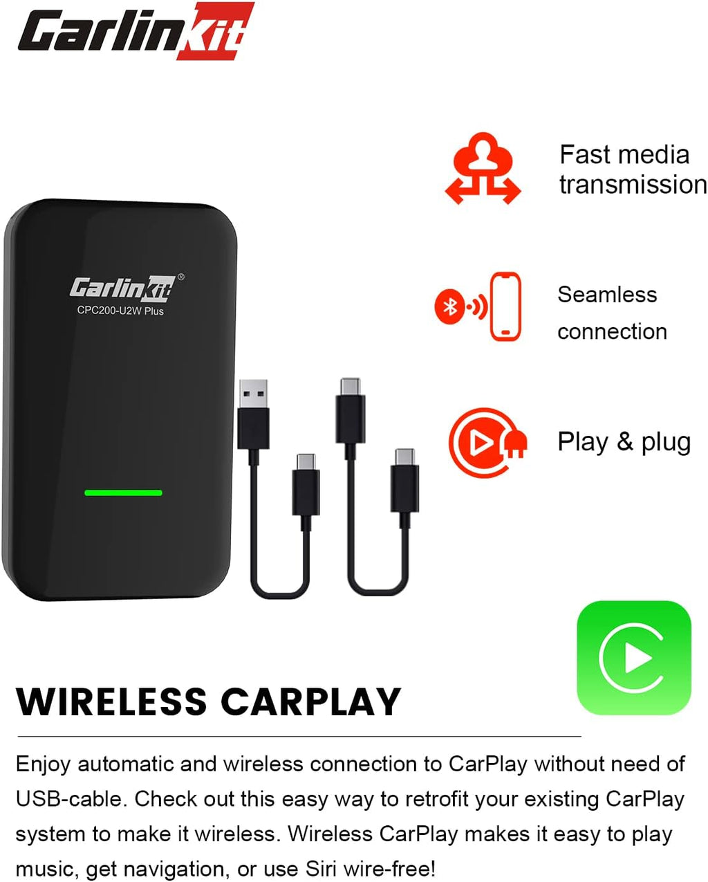 Wireless CarPlay Adapter with 2 USB Cables D194802