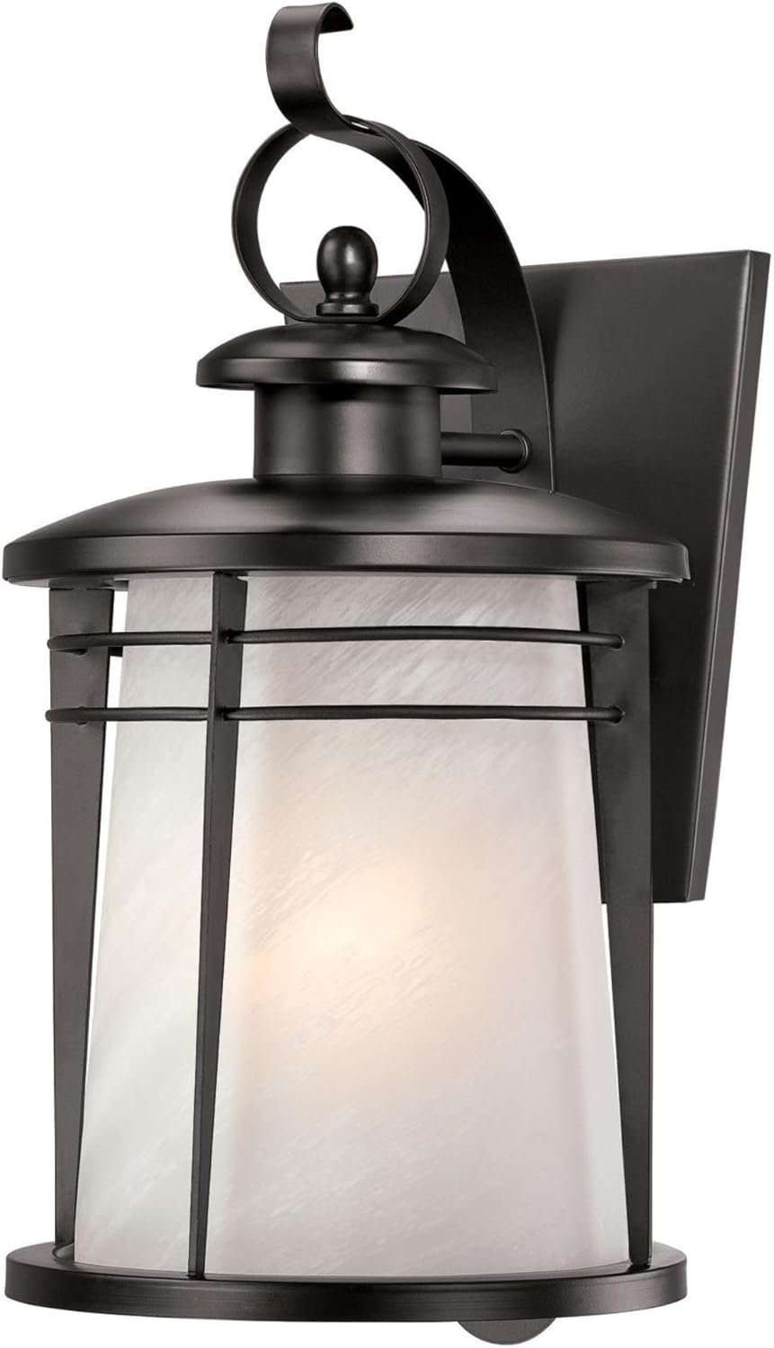 Weathered Bronze Steel White Alabaster Glass Exterior Wall Lantern G3745