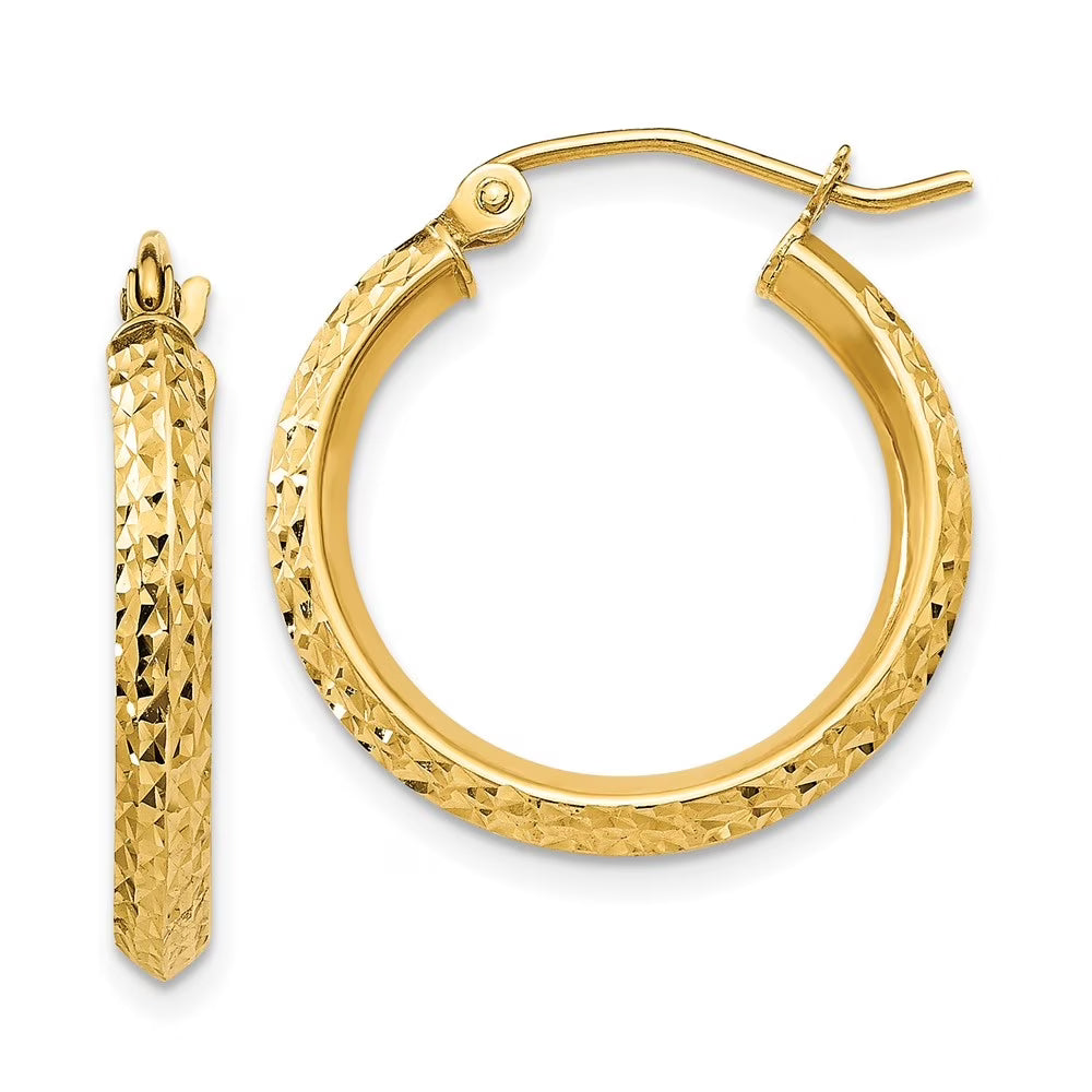 10k Yellow Gold Diamond-cut Hollow Hoop Earrings N818