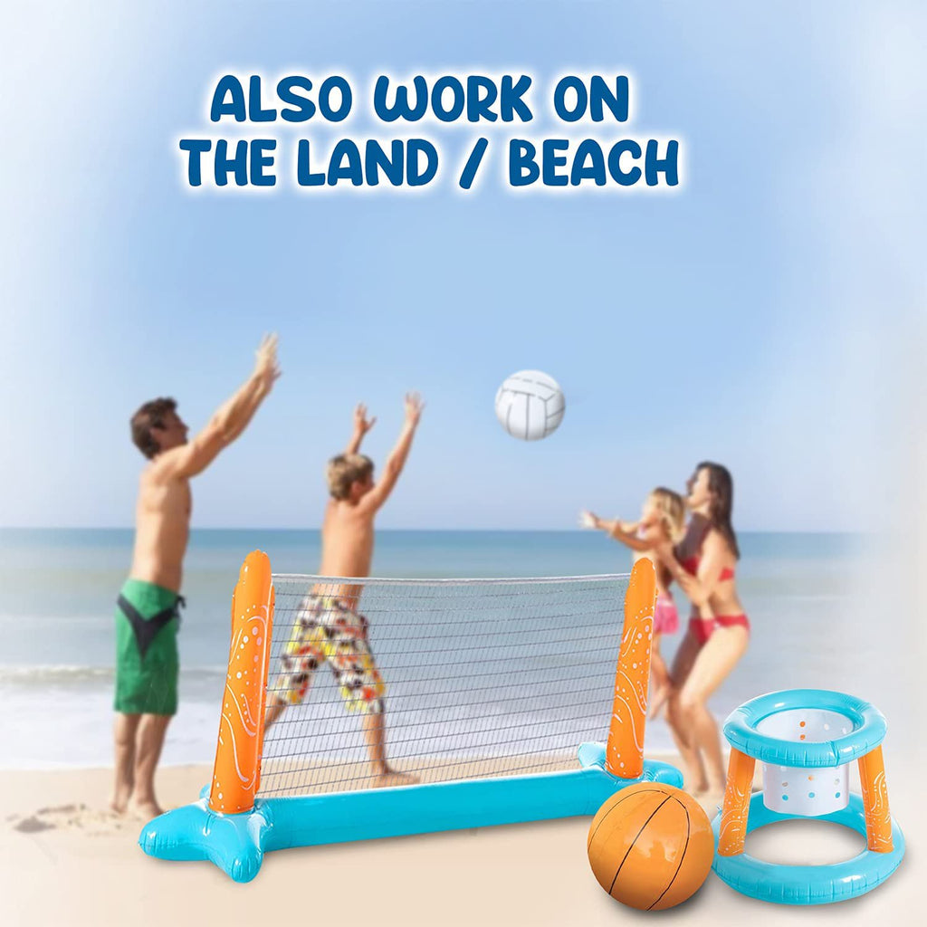 Inflatable Volleyball Net & Basketball Hoops Pool Float Set Game Toy B74504