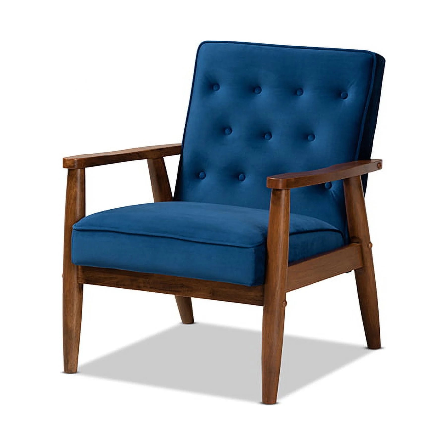 Navy Blue Velvet 3-Piece Wooden Living Room D706036