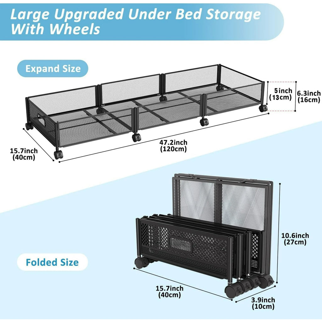 Under Bed Storage on Wheels, Large Capacity Rolling Containers, Foldable Drawers W803948