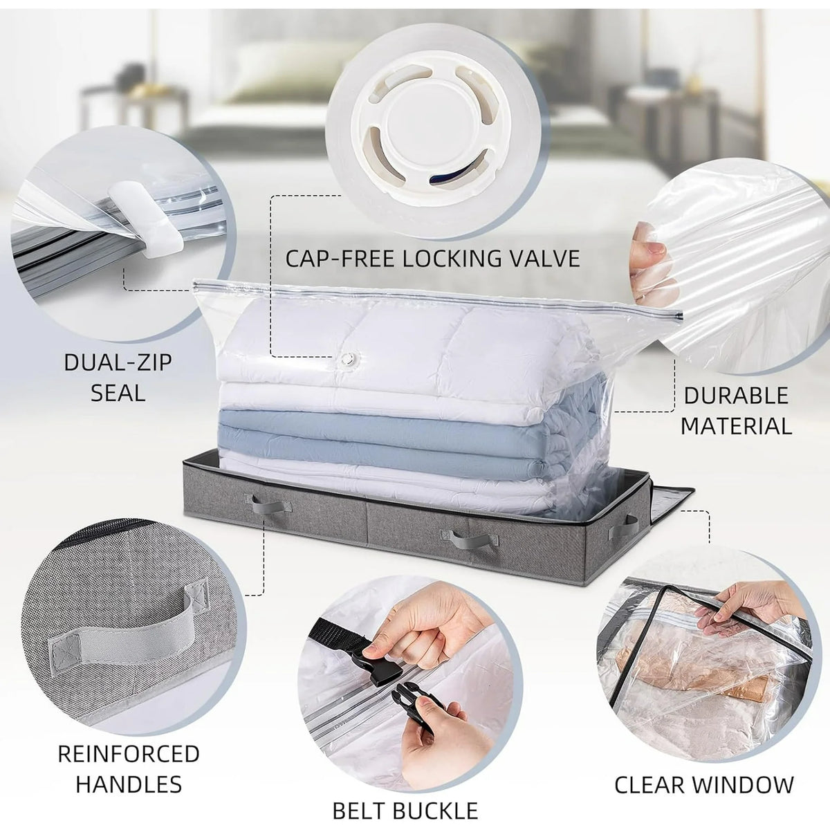 Under Bed Vacuum Seal Storage Bags for Comforters, Large Foldable Box R522566