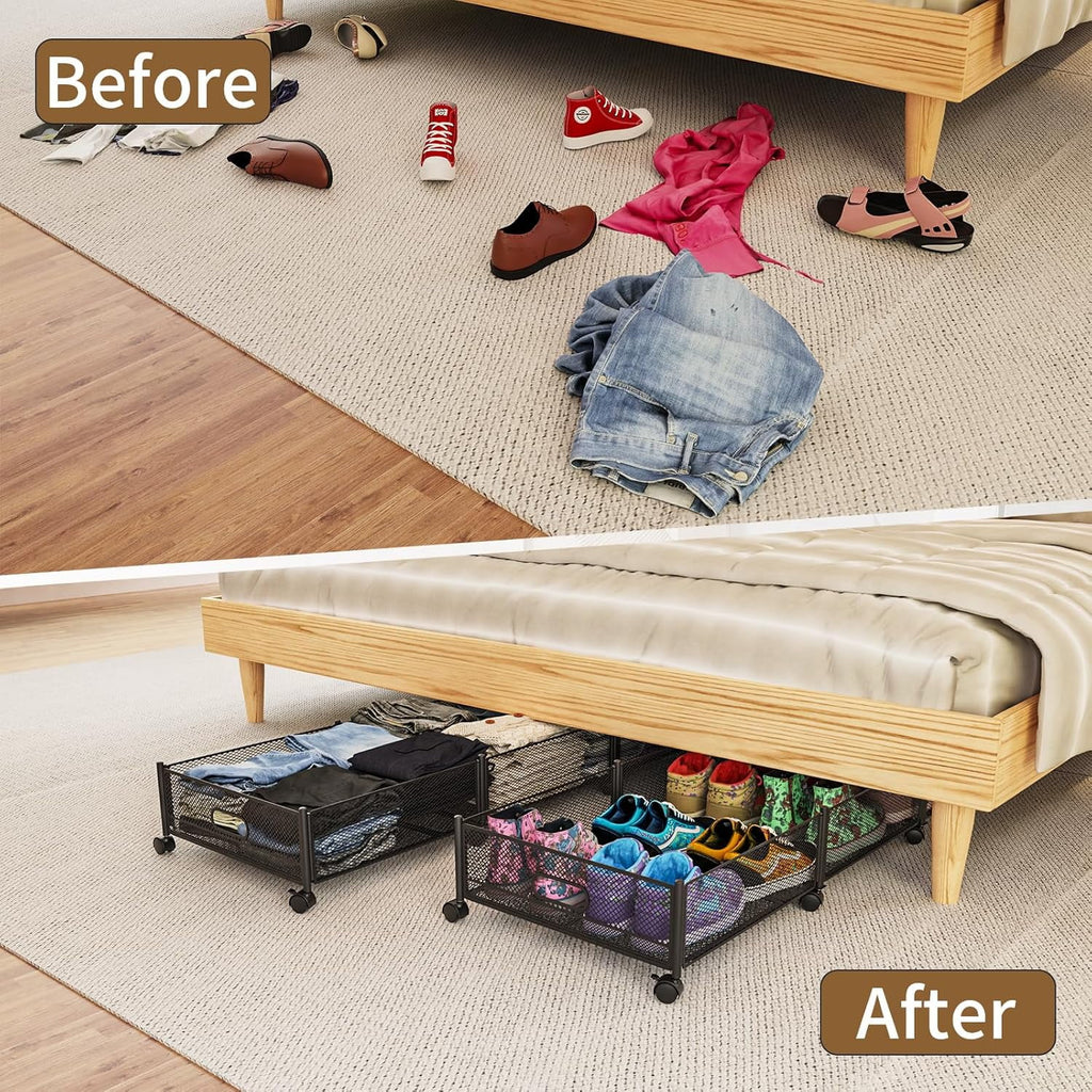 Under Bed Storage on Wheels, Large Capacity Rolling Containers, Foldable Drawers W803948