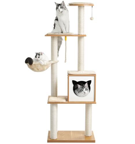 48.6" Wood Cat Tree with Litter Box Enclosure and Scratching Post C155106