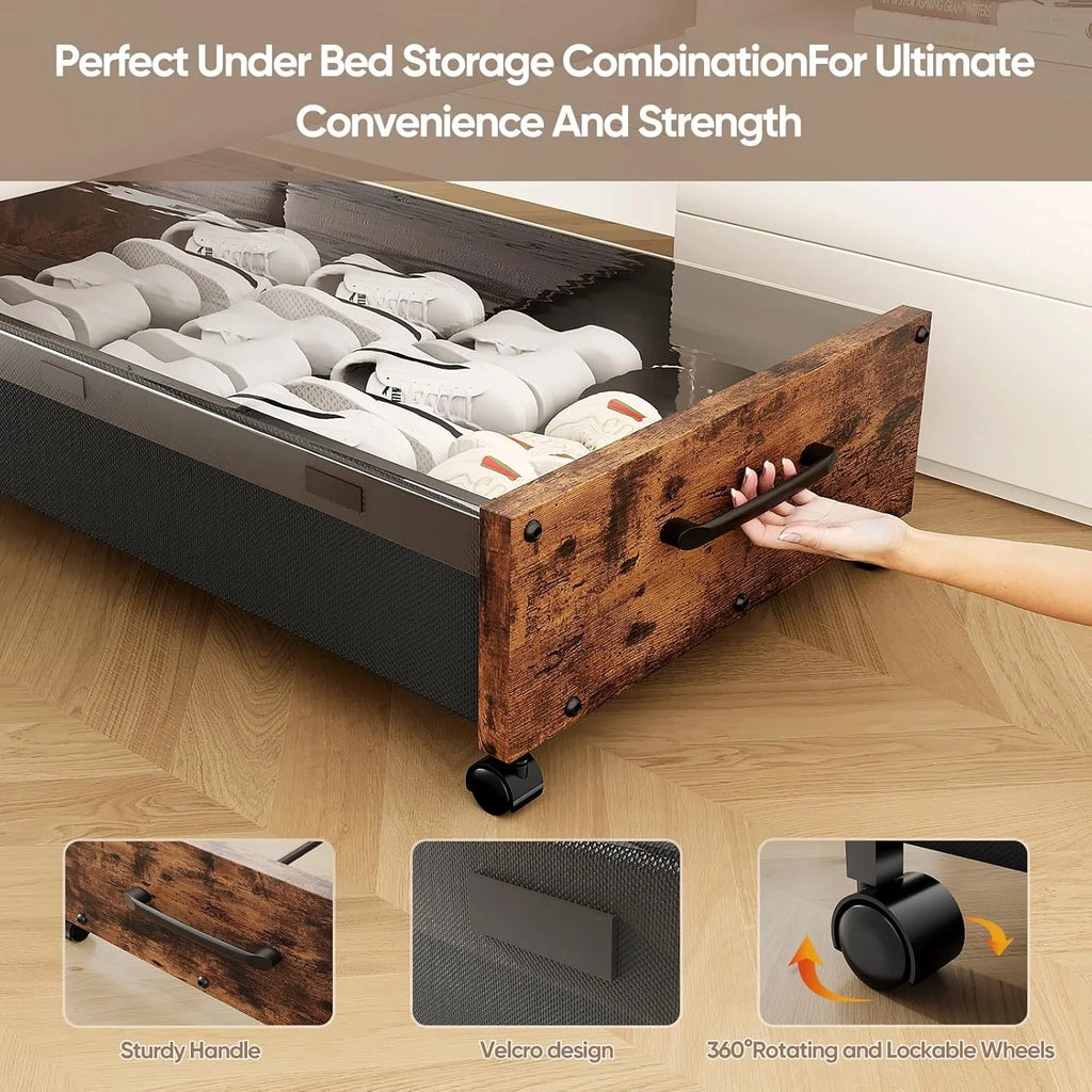 Under Bed Storage Bins with Wheels, 2 Pack, Removable Lid F871