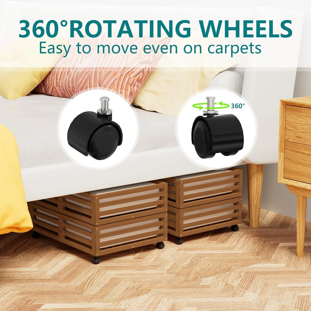 Bamboo Under Bed Storage Containers with Wheels and Dust Bag T7066