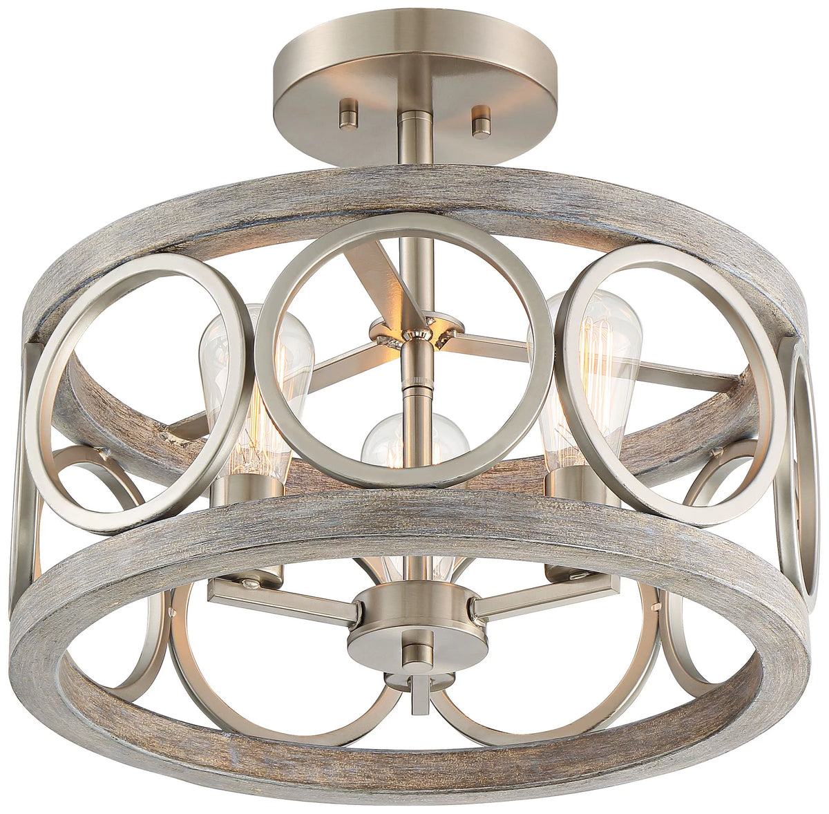 Rustic Farmhouse Semi Flush Mount Ceiling Light 16" Wide 3-Light LED W900