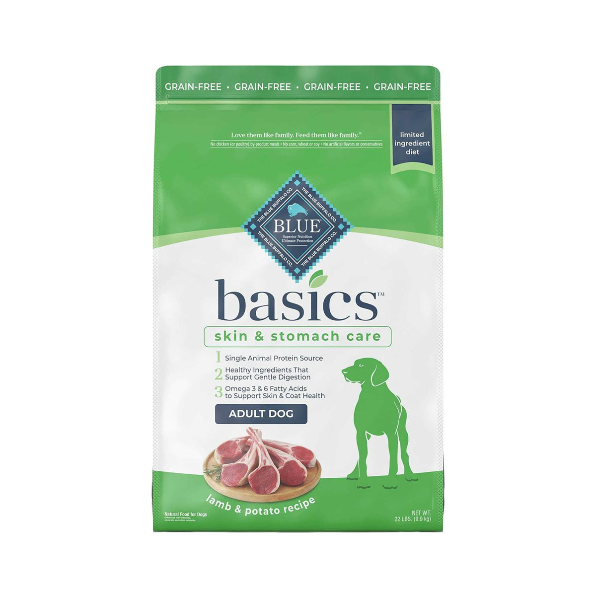 Blue Buffalo Basics Skin &amp; Stomach Care Grain Free Adult Dry Dog Food Lamb &amp; Potato - Pet Supplies online store