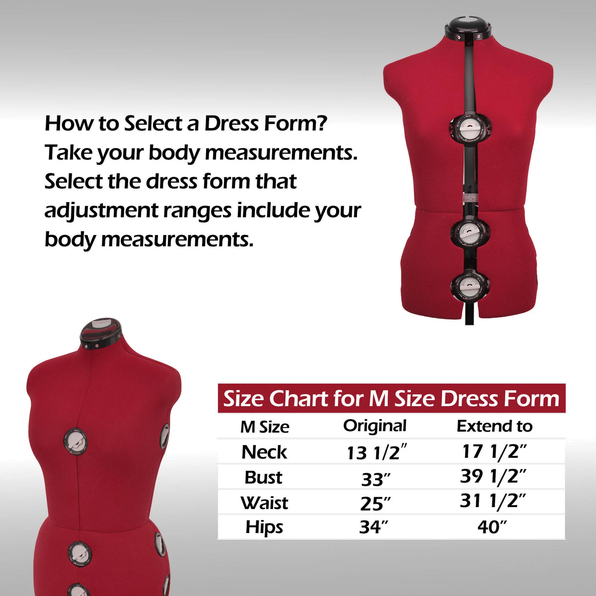 Adjustable Female Mannequin Dress Form with Stand, Red G324