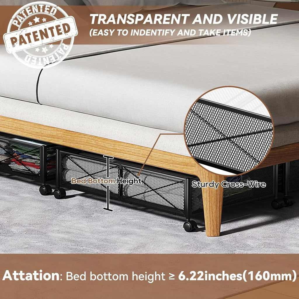 Under Bed Storage Containers with Wheels, Shoe Organizer Drawer, Metal Storage for Clothes Shoes Blankets V749978