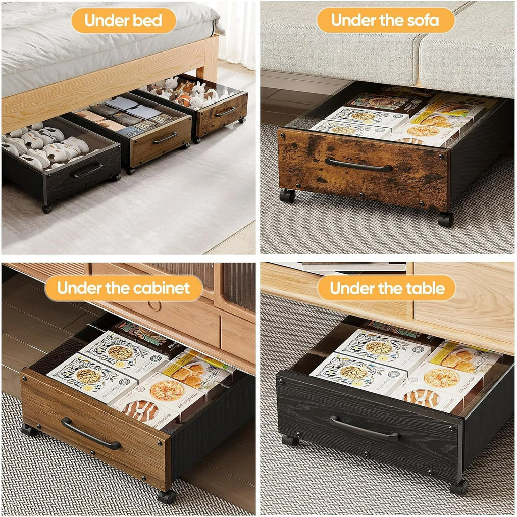 Under Bed Storage with Wheels, 2 Pack Rolling Metal Drawer for Clothes M92727