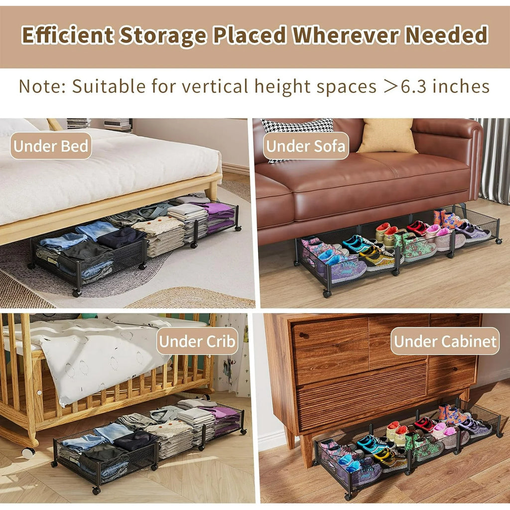 Under Bed Storage on Wheels, Large Capacity Rolling Containers, Foldable Drawers Y925938