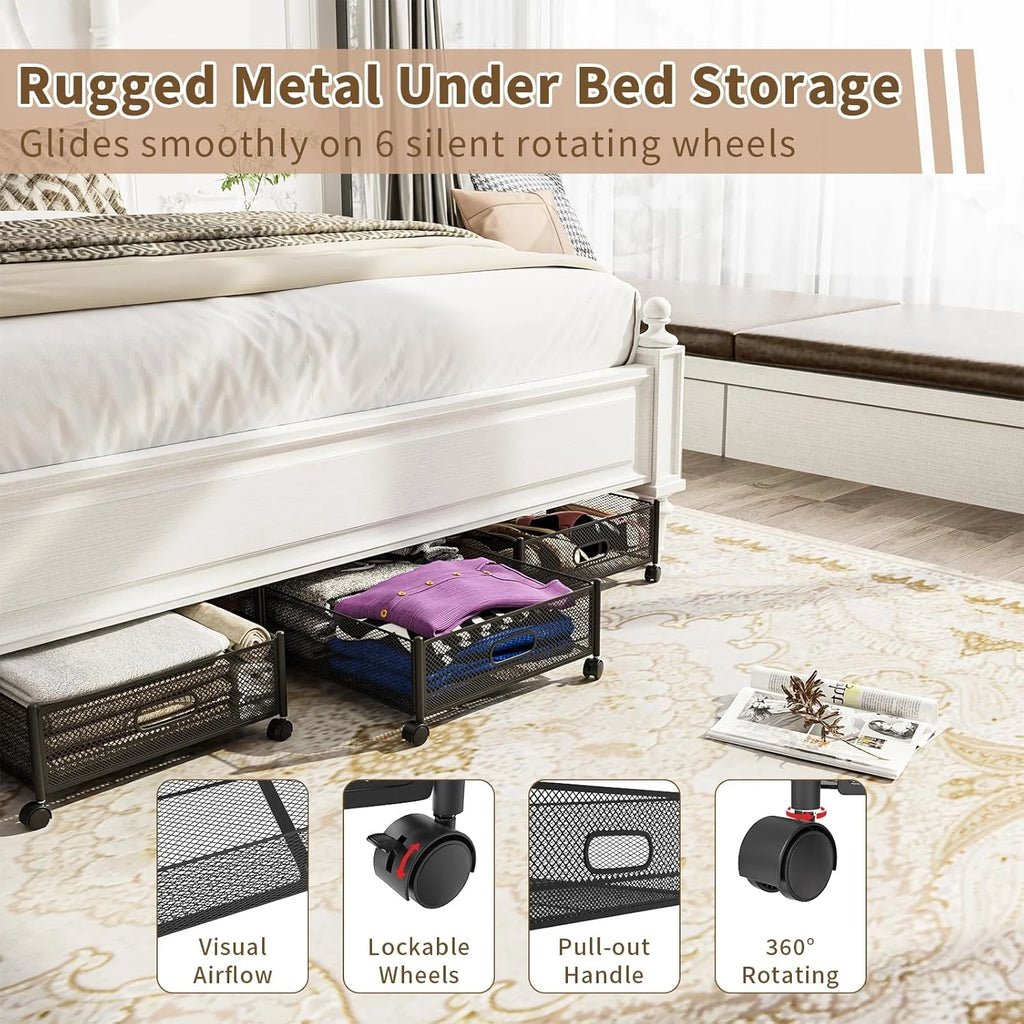 Under Bed Storage on Wheels, Large Capacity Rolling Containers, Foldable Drawers W803948