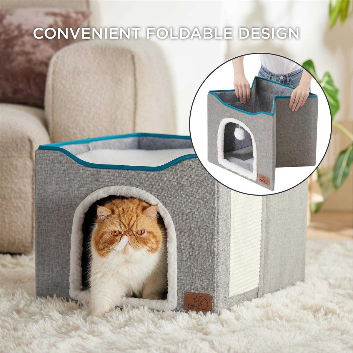 Large Cat Cave Bed with Hanging Ball and Scratch Pad C663