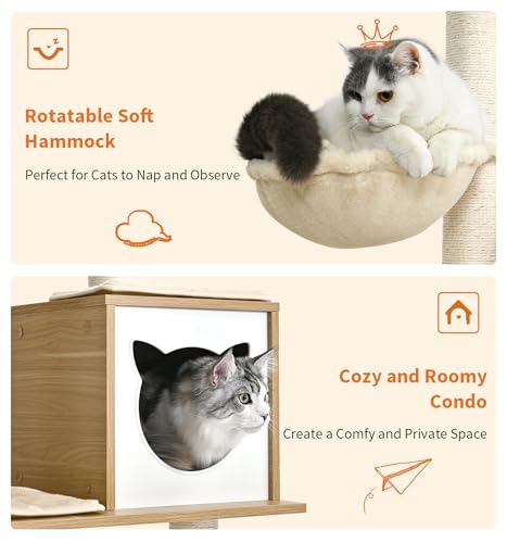 48.6" Wood Cat Tree with Litter Box Enclosure and Scratching Post C155106