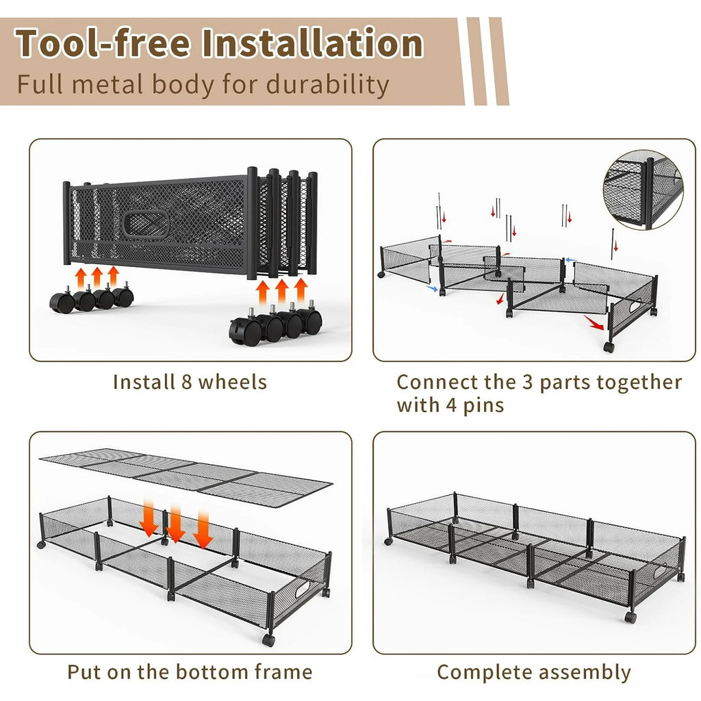 Under Bed Storage on Wheels, Large Capacity Rolling Containers, Foldable Drawers Y925938
