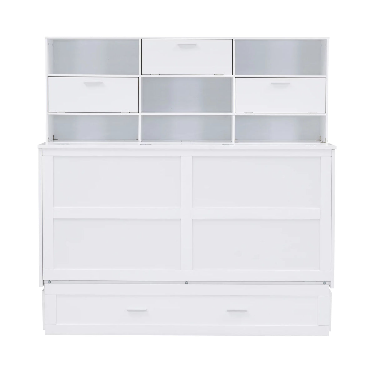 Queen Size Murphy Bed with Bookcase and Drawer, White P7712