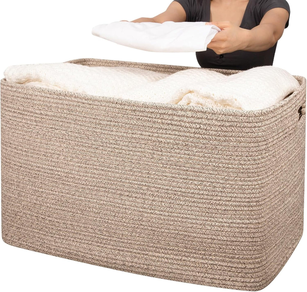 Cotton Rope Storage Basket, Oversized Blanket Basket for Living Room, Bedroom, Nursery A923987