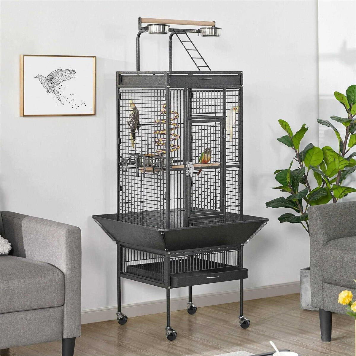 Yaheetech 61-in Rolling Parrot Cage &amp; Playtop - Pet Supplies online store