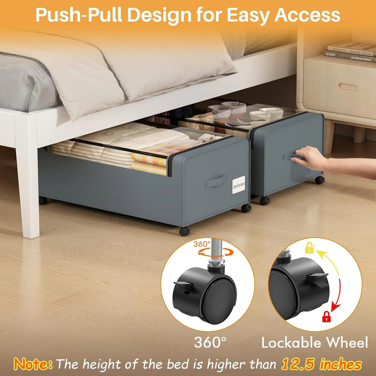 Under Bed Storage Bins with Clear Lid and Wheels, 2 Pack M761