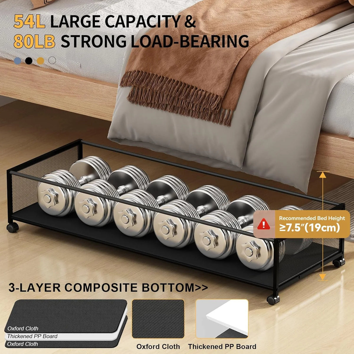 Under Bed Storage Containers with Wheels, Large 54L, 2 Pack Z7022