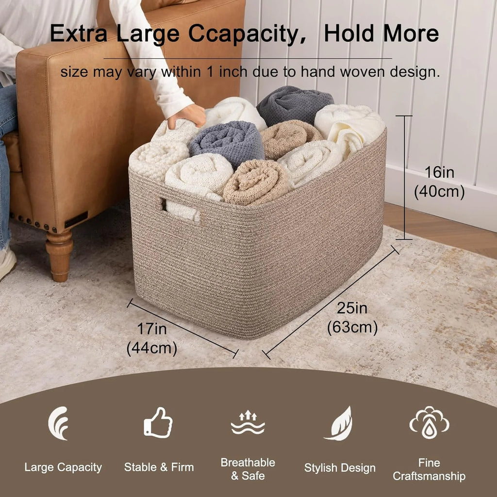 Cotton Rope Storage Basket, Oversized Blanket Basket, 25 x 17 x 16 Inches, White F73525
