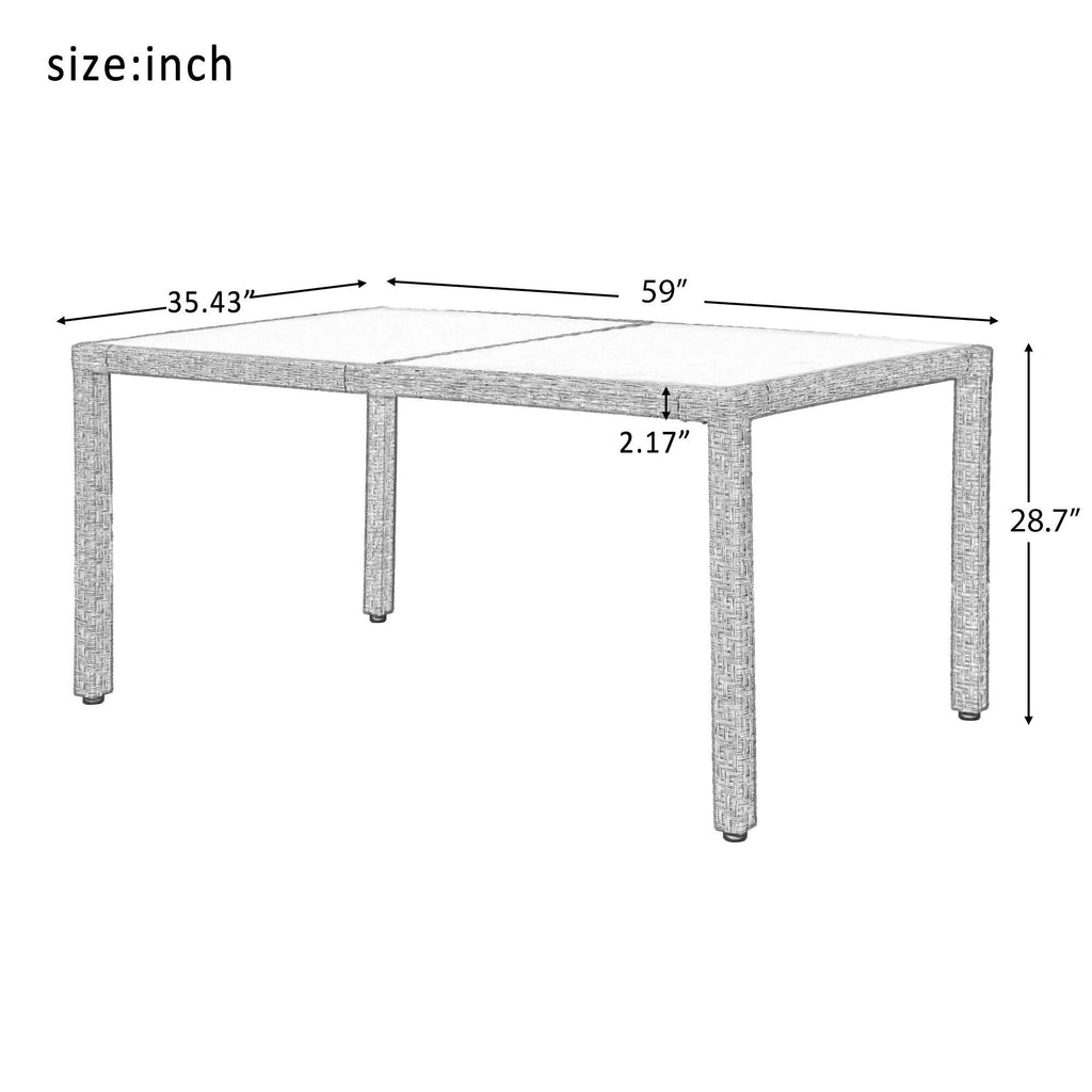 Beige-Brown 7 Piece Patio Wicker Dining Table J9868
