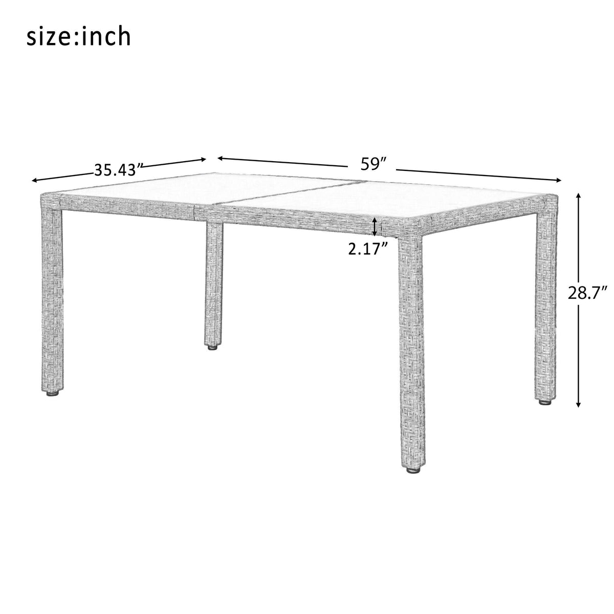Beige-Brown 7 Piece Patio Wicker Dining Table J9868